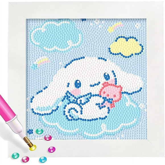 Cute 5D Diamond Art Kits with Wooden Frame, Kawaii DIY Painting Art for Adults Kids, Diamond Arts and Crafts Sets, Big Gem Full Drill Diamond Dots for Women (Big Ear)