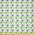 thumbnail image 2 of Ambesonne Mardi Gras Fabric by the Yard Microfiber, Carnival Lily Flower, 5 Yards, Green Yellow Purple, 2 of 2