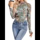 thumbnail image 1 of Top de Larga con Encaje Floral y Cuello Alto para Mujer Verde Oscuro XXL, 1 of 9