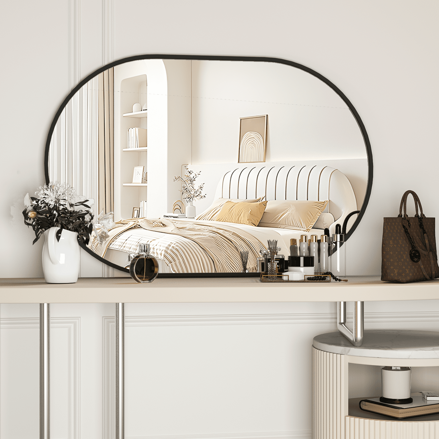 CISTEROMAN Oval Bathroom Mirror Capsule Wall Vanity Mirror, 24"x36" Pill Mirrors Wall Mounted Mirror, Large Modern Mirror with Black
