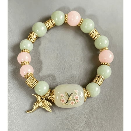 Beaded Bracelet, Jade Agate Stone Bracelet Inspirational Jewelry Strength Healing Energy Natural Beads Wrist Bracelet Gift for Women