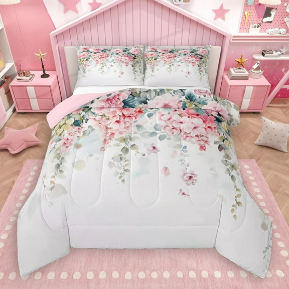 Castle Fairy Women Girls Teens Spring Graden 2Pcs Bedding Comforter Set,Pink Flower Butterfly Twin Comforter Sets,Botanical Plants Breathable Bedding Set,Ultra Soft Home Decor