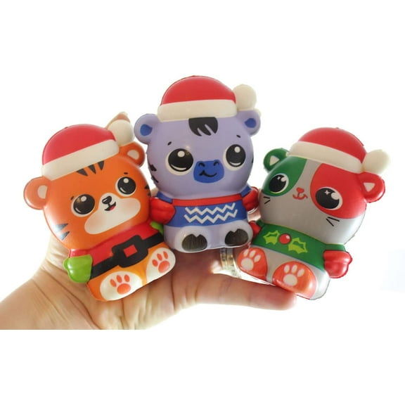 Set of 3 Winter Animal Themed Slow Rise Squishy Toys - Memory Foam Squish Stress Ball - Winter Christmas (RANDOM ANIMALS)