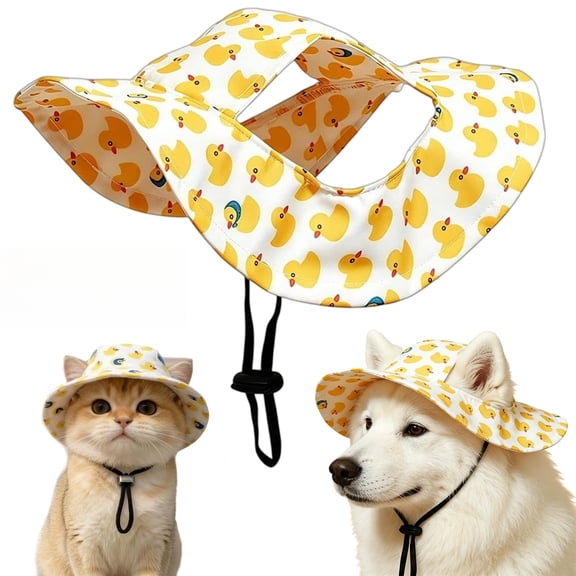 Outdoor Sun Hat for Pets, Adjustable Bucket Hat with Ear Holes, Breathable UV Protection Cap for Small Medium Large Dogs & Cats, Beach Walking Hiking