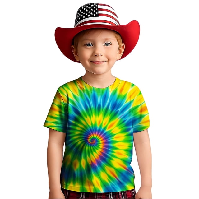 T-shirts Graphiques pour Filles, Manches Courtes Décontractées, Imprimé Tourbillon, Col Rond, pour Usage Quotidien, Tout-Petits et Enfants de 2 à 13 Ans