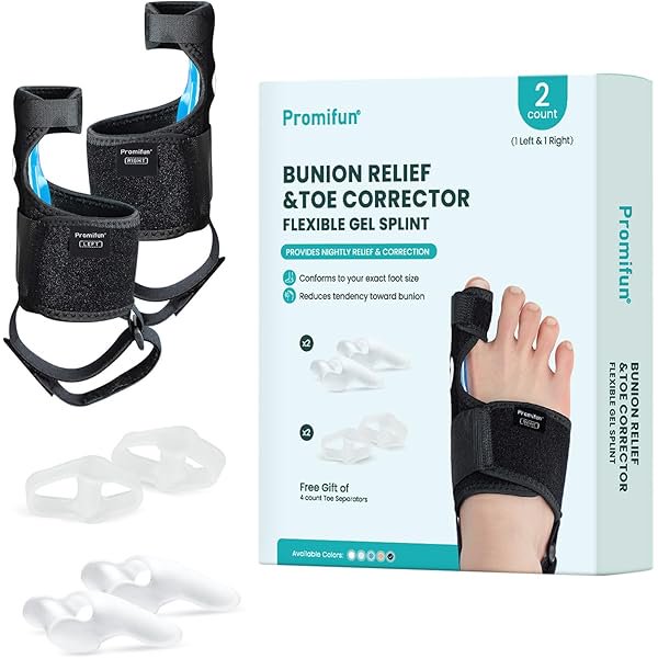 wonima44 Bunion Corrector Women & Men Big Toe - 1 Pair Bunion Splint Brace - Adjustable Bunion Correction with Soft Gel - Splint Brace for Pain Relief - Toe Straightener with Non-slip Strap(Black)