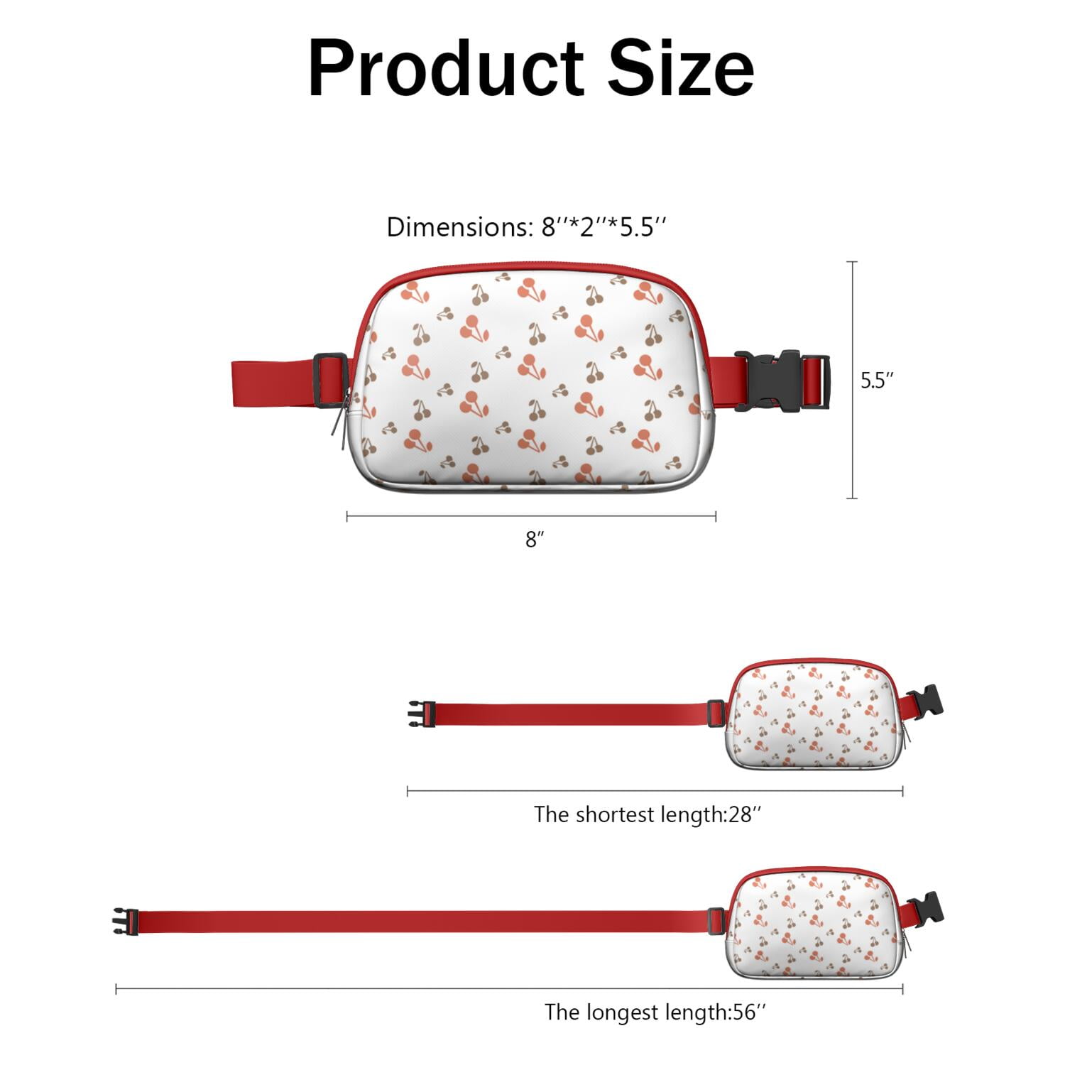 Sweet Cherry Fanny Pack – Cute Red Fruit Belt Bag with Aesthetic Pink Print for Cherry Lovers