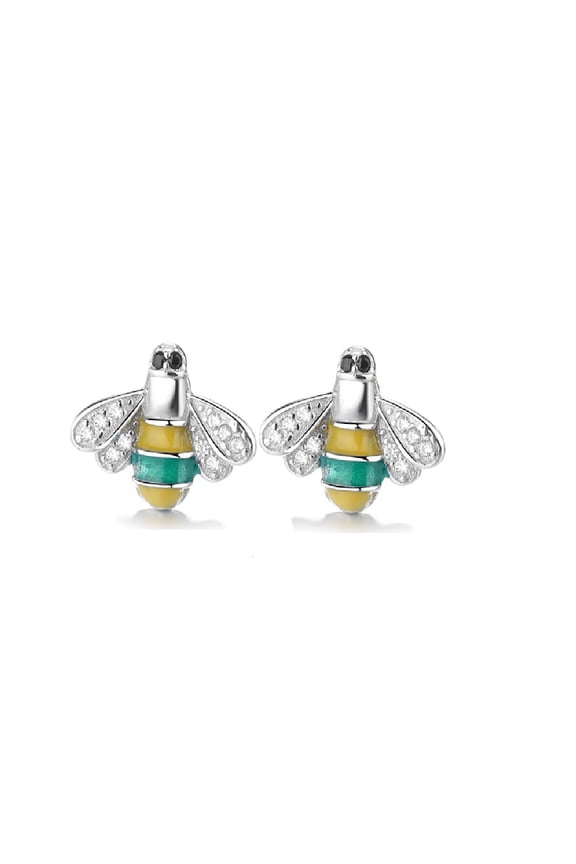 Sterling Silver Bee Stud Earrings with Crystals