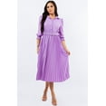thumbnail image 3 of Pastel by Vivienne Women's Shirt Dress with Pleated Midi Skirt Three-Quarter Sleeve Belt Lavender Medium, 3 of 5