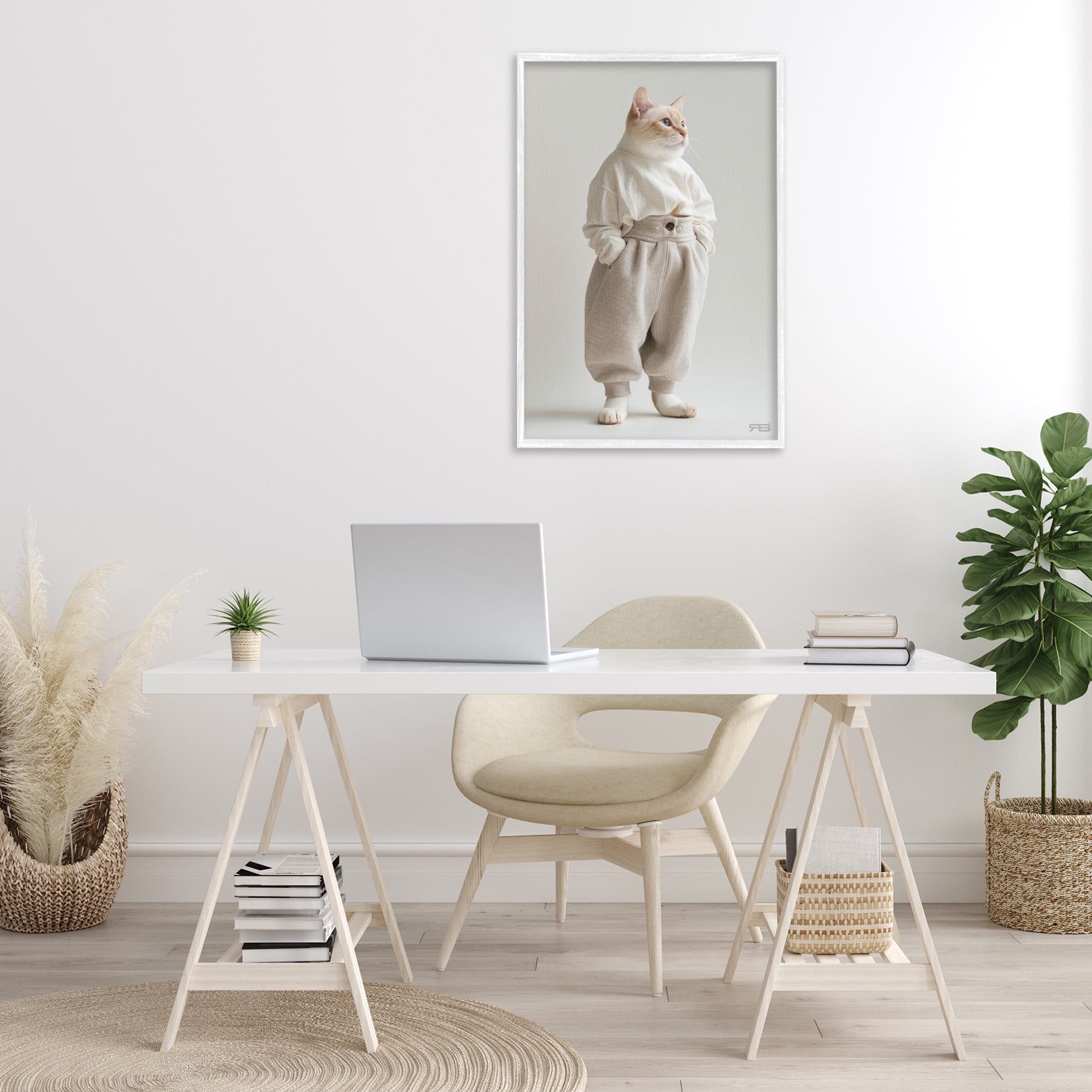 Stupell Industries Trendy Fashion Cat Animals & Insects Painting White Framed Art Print Wall Art, 20 x 30
