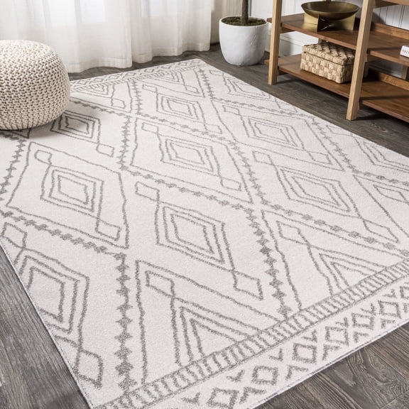 JONATHAN Y MOROCCAN HYPE 8 x 10 Area Rug, Rih Moroccan Style Diamond - Ivory/Gray, MOH306A-8