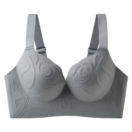 Yyeselk Wirefree Bras for Women Push Up Bra Full Coverage No Underwire Bra Comfortable Plus Size Bras Everyday Bras Gray 34/75BCD