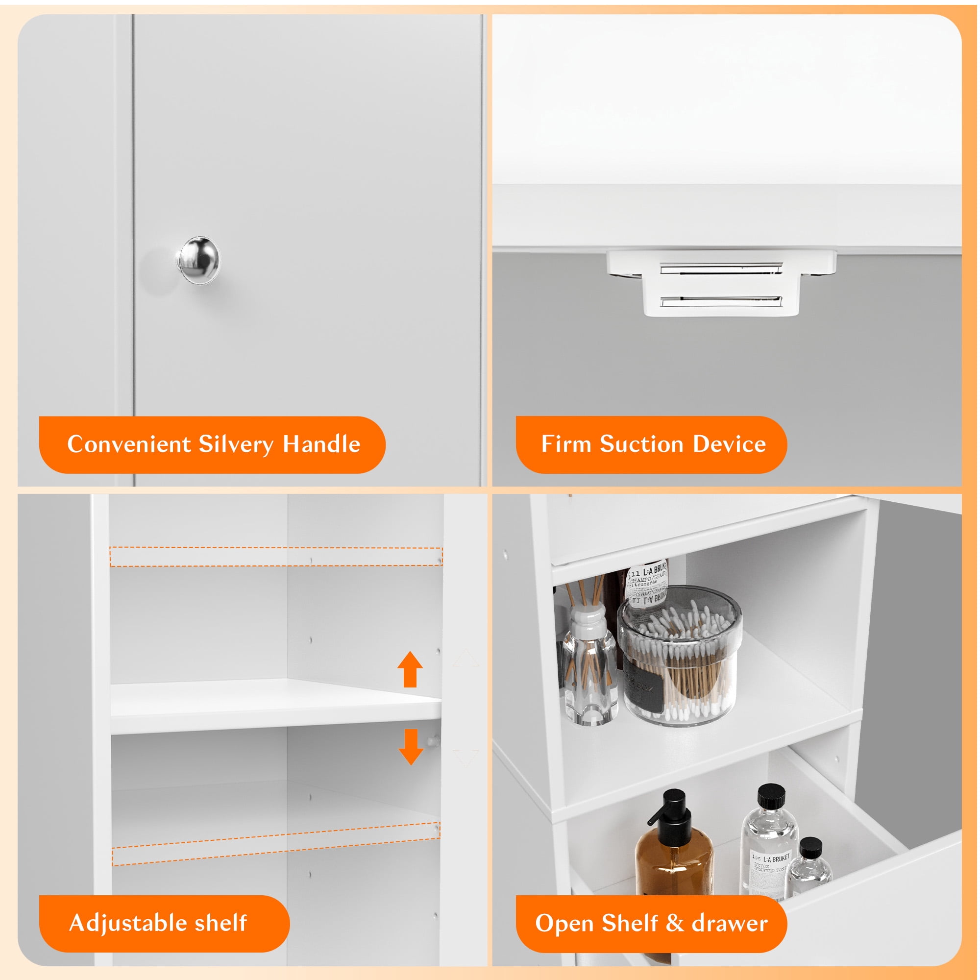 Dalattin 67"H Tall Bathroom Cabinet, Narrow Storage Cabinet Freestanding with 2 Doors & Shelves