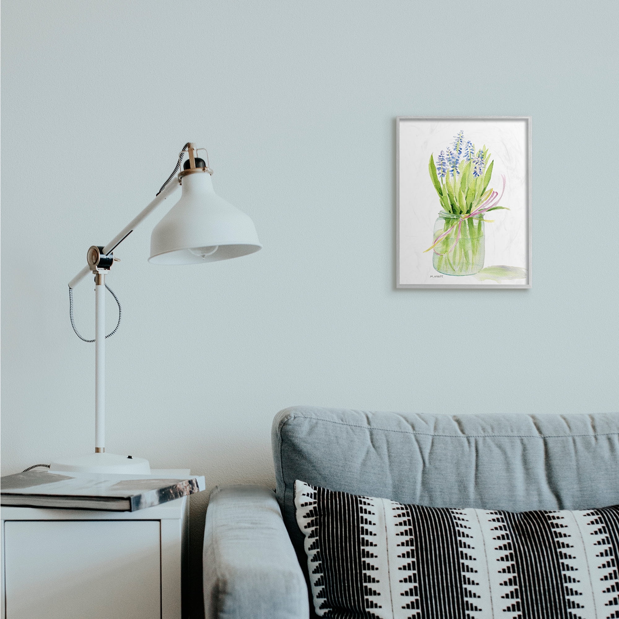 Stupell Industries Blue Hyacinth Flower Arrangement Classic Canning Jar Grey Framed, 11 x 14, Design by Melissa Hyatt LLC