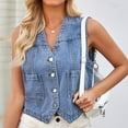 thumbnail image 7 of Qwertyu Womens Summer Cropped Denim Vest V-Neck Crop Western Jean Vest Top for Women Country Trendy Outfits Blue L, 7 of 7