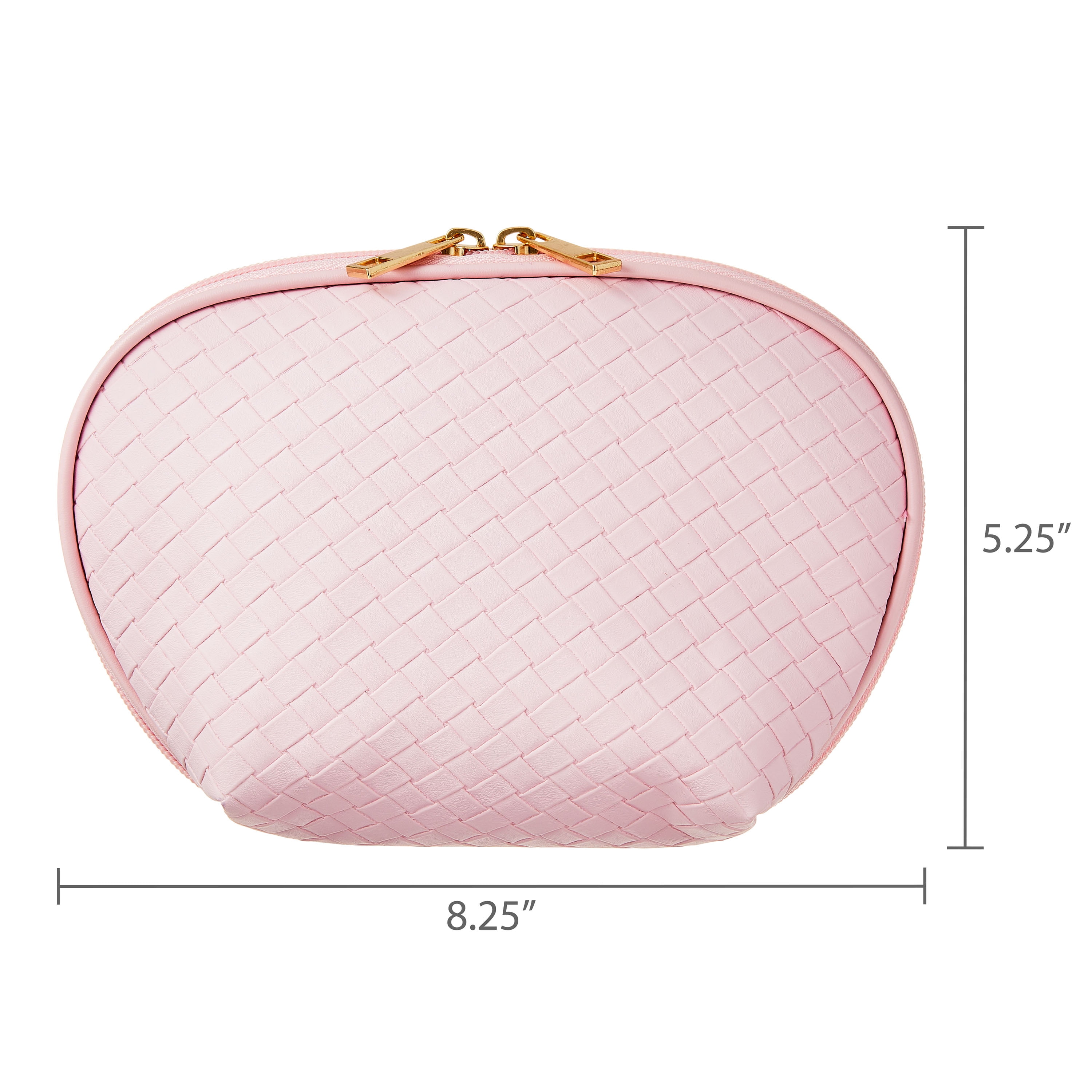 Cosmetic Accessory Pouch with Double Zipper, Baby Pink Basket