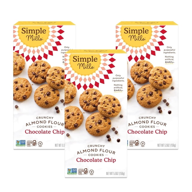 Almond Flour Crunchy Cookies, Chocolate Chip - Gluten Free, Vegan, Healthy Snacks, Made with Organic Coconut Oil, 5.5 Ounce (Pack of 1)
