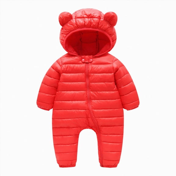 Xyant Baby Clothes Cute Infant Toddler Snowsuit Warm Newborn Boy Girl Winter Coats Puffer Padded Jacket Hooded Zip Jumpsuit (Red,18-24 Months)