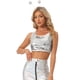 thumbnail image 1 of Disfraz de Halloween Camiseta sin mangas con cuello redondo y lentejuelas metálicas para mujer Blanco plata L, 1 of 5