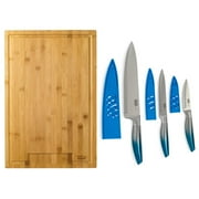 Tasty 4 Piece Bamboo Chopping Block and Ombre Knife Set, Royal Blue