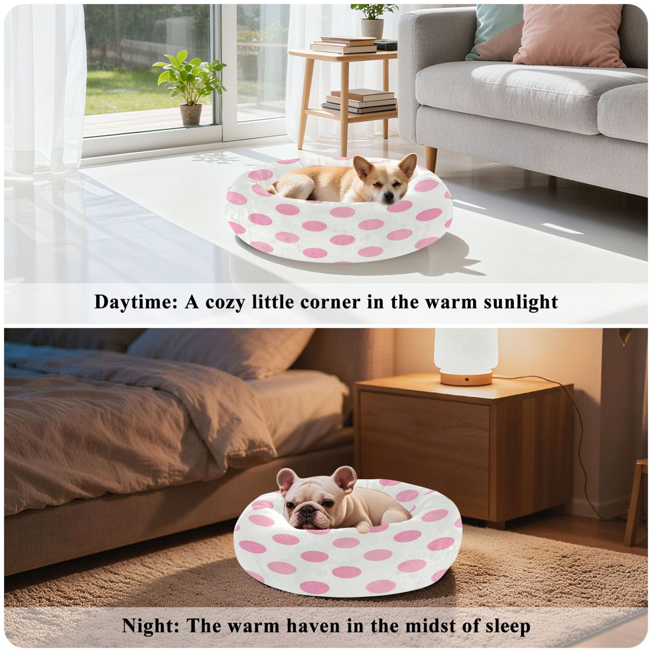 Iauyy Pet Couch Donut Cat Bed for Indoor Cats/Small Dogs Washable & Machine with Non-slip Bottom Calming Cat Furniture, Elegance Of The Polka Dots (S)