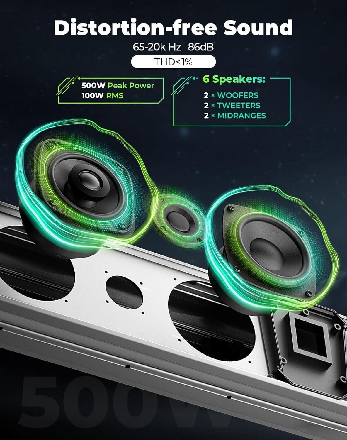 Kemimoto Midnight S80 32" Rgb Utv Sound Bar Ip66 Waterproof for Polaris Can Am Golf Cart Marine Atv