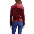 thumbnail image 3 of CHAQUETA DE VELVET PARA MUJERES INSPIRADA CHIC, CON BOTONES, DE MANGA LARGA Y CORTA, COLOR BURDEOS, 3 of 5