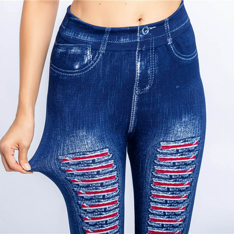 Women Pants Women\'s YUNAFFT Imitation Hip Waist Elastic Print Stripe Pants Slim Leggings Fashion High Denim Casual Ninth Long