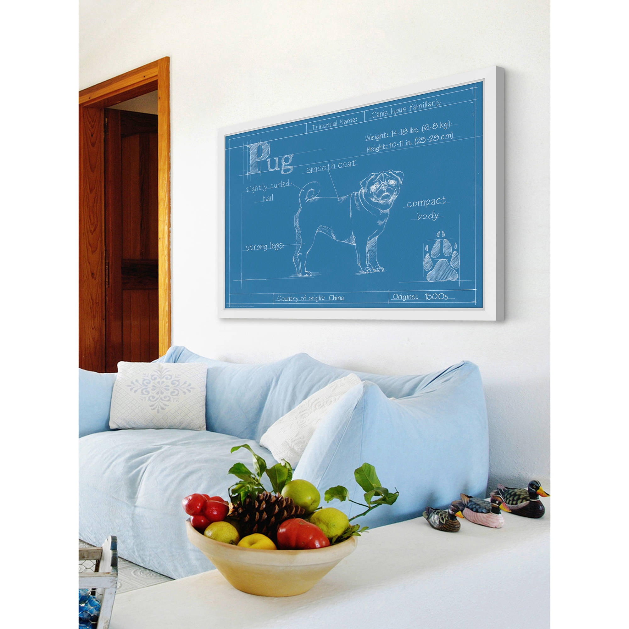Marmont Hill "Blueprint Pug" Framed Painting Print