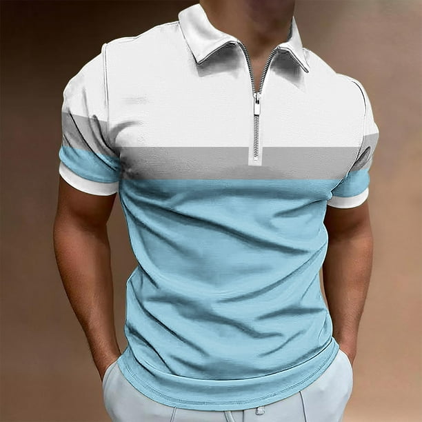 pstuiky camisetas de hombre, Camiseta holgada de manga corta con solapa y cremallera para hombre camisas casuales para hombre l