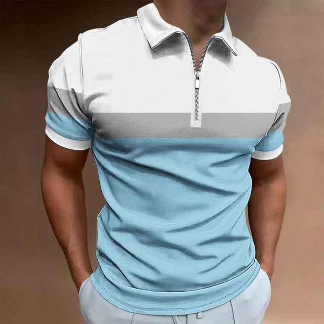 pstuiky camisetas para hombre, Camiseta holgada de manga corta con solapa y cremallera para hombre camisas casuales para hombre xl