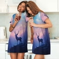 thumbnail image 4 of Wukai Night Sky Elk Print Women's Loose Short Sleeve Nightgown, Soft Sleep Dress for Comfortable Relaxation, Casual Lounge Wear, 4 of 6