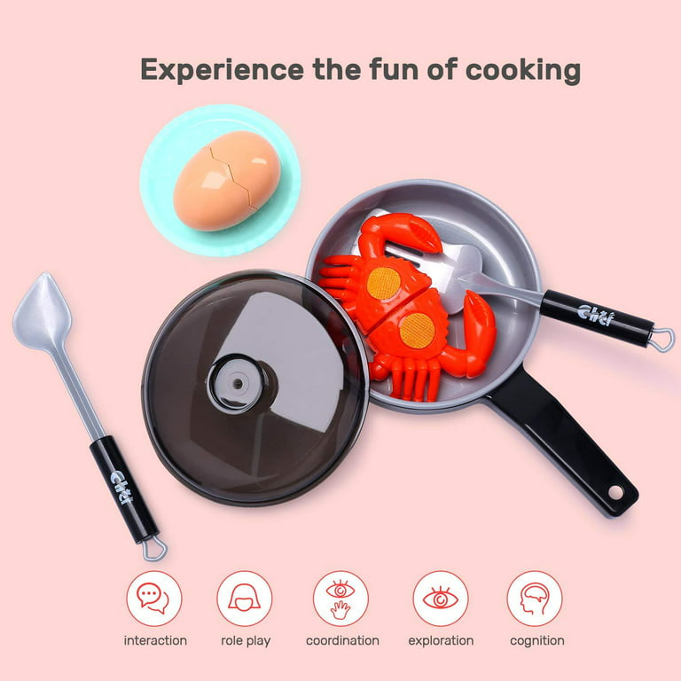CUTE STONE Pretend Play Kitchen Accessories Toy, Kids Kitchen Playset with  Stainless Steel Play Pots and Pans, Cutting Play Food. Storage Box, Cooking