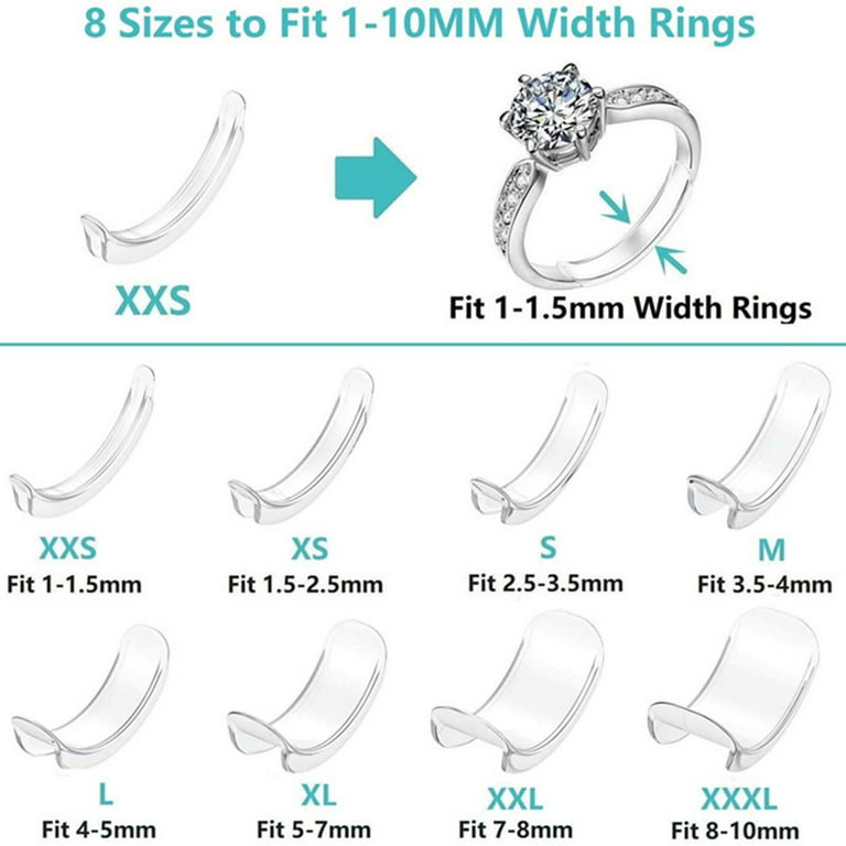 Bulestore 2 Sets of 8 Sizes Silicone Invisible Ring Ring Size Adjuster Fits Any Ring, Adult Unisex, Size: One size, Clear