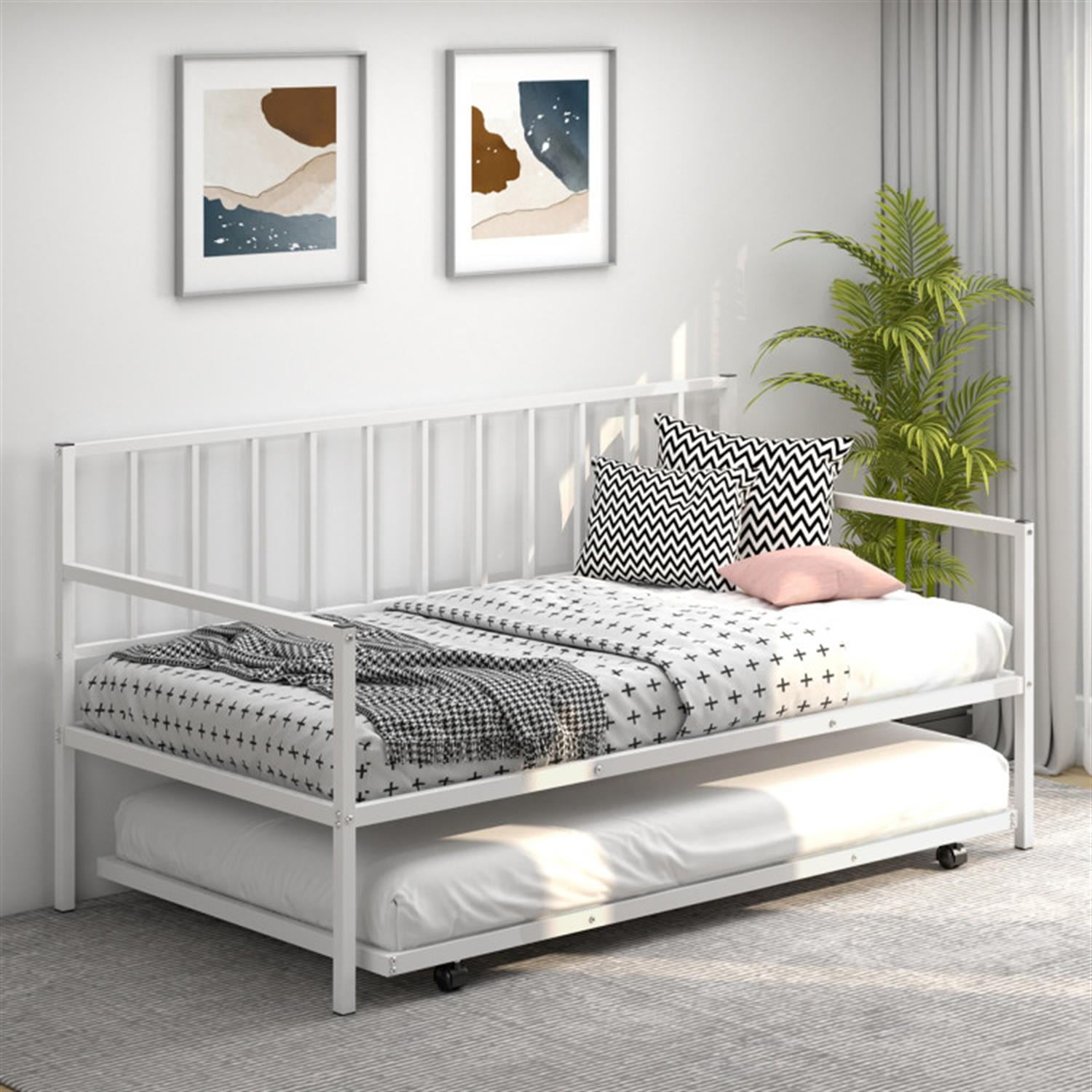 Demi Bonn Twin Size Daybed and Trundle Frame Set Trundle Bedframe, Modern Bed Frame for Teens, Steel