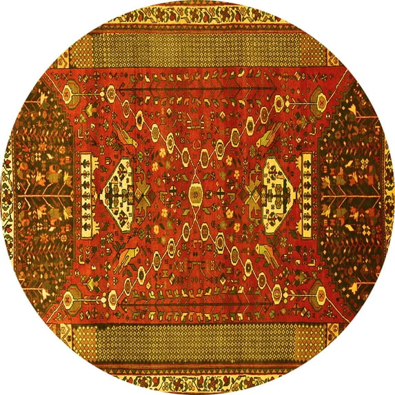Ahgly Company Machine Washable Indoor Round Persian Yellow Traditional Area Rugs, 5' Round
