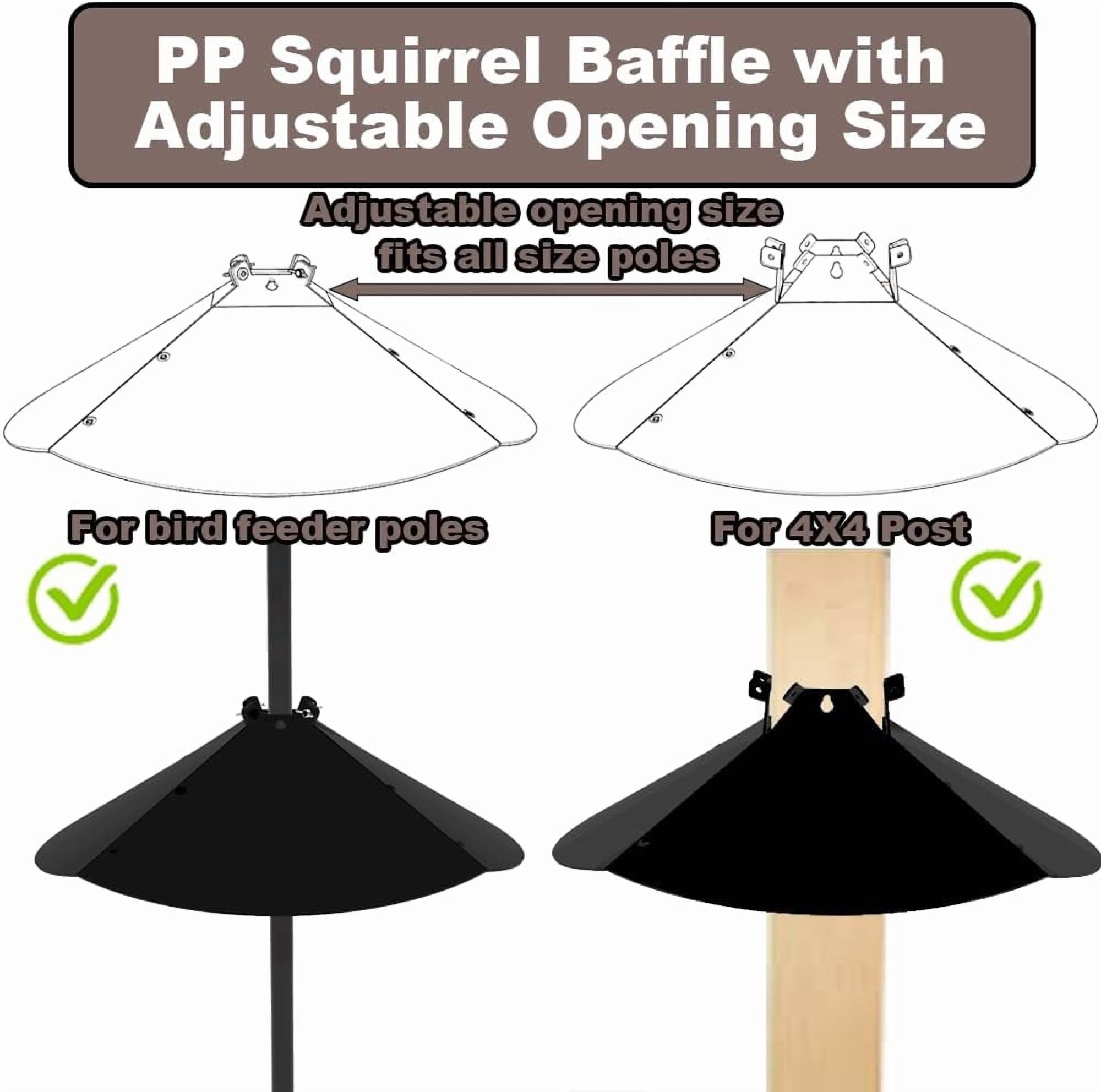20 Inch Squirrel Baffle for Bird Feeder Pole Adjustable Opening Size Up to 4x4 Wide Wooden Post Outside Pole Mount House Guard Outdoor Shepherd’s Hook.