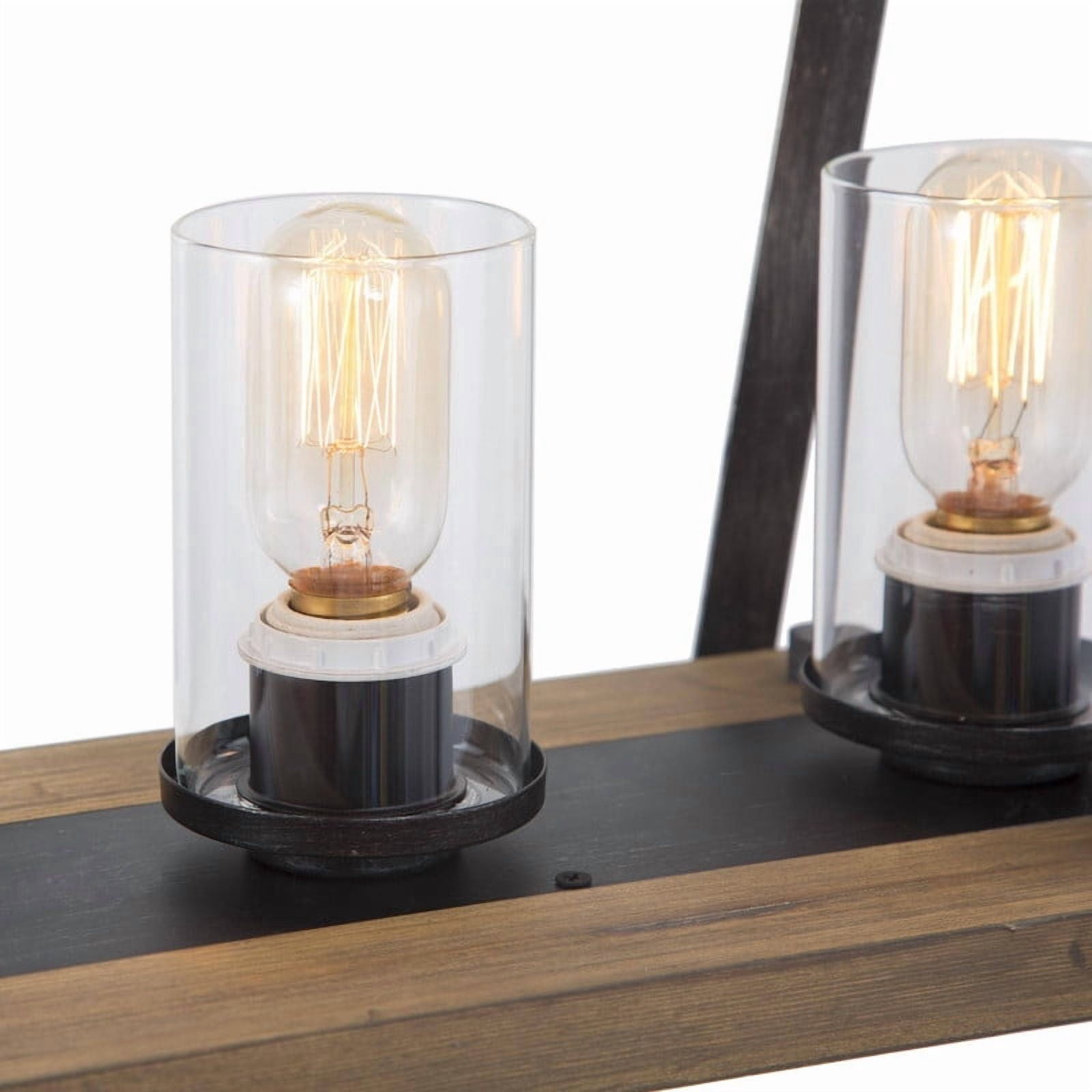 LNC Berthelotii 4-Light Linear Island Light with Clear Glass Shades and Faux Wood Accents