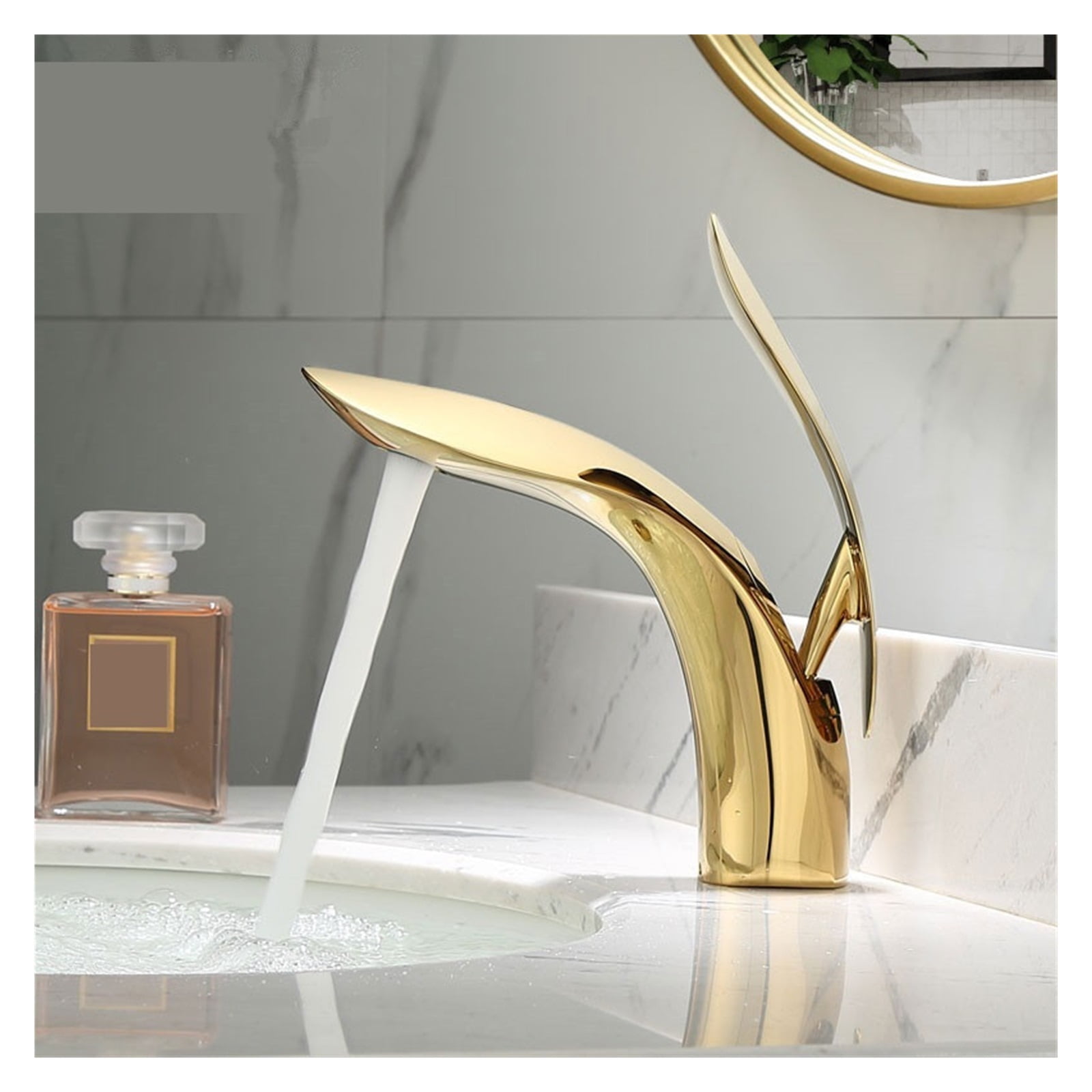 Basin Faucets Elegant Bathroom Faucet, Hot And Cold Water Basin Mixer Tap, Golden Finish Brass Toilet Sink Water Tap White - Modern Design