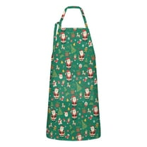 Green Christmas Santa and Icon Apron-Garden Aprons for Women with Pockets-Cotton Linen Waterproof Kitchen Cooking Gardening Aprons Adjustable for Kitchen,Cooking,BBQ and Salon 32"x27"