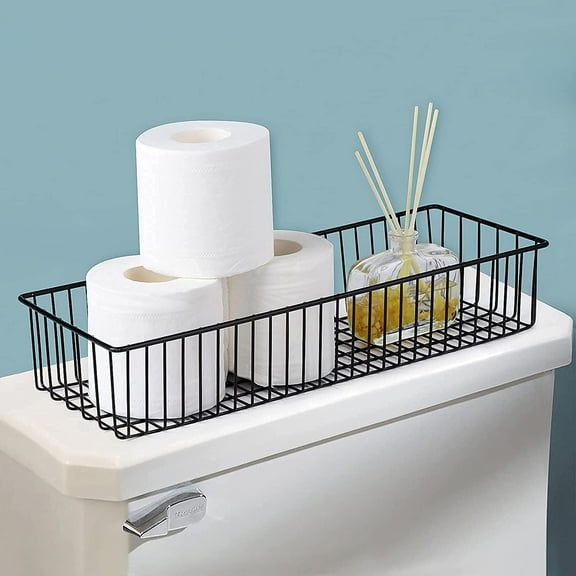 Wetheny Farmhouse Decor Metal Wire Organizer Storage Basket Bin (1 Pack) -Toilet Paper Storage - Organization and Storage for Bathroom, Kitchen Cabinets, Pantry, Closets, Craft Room, Garage (Black)