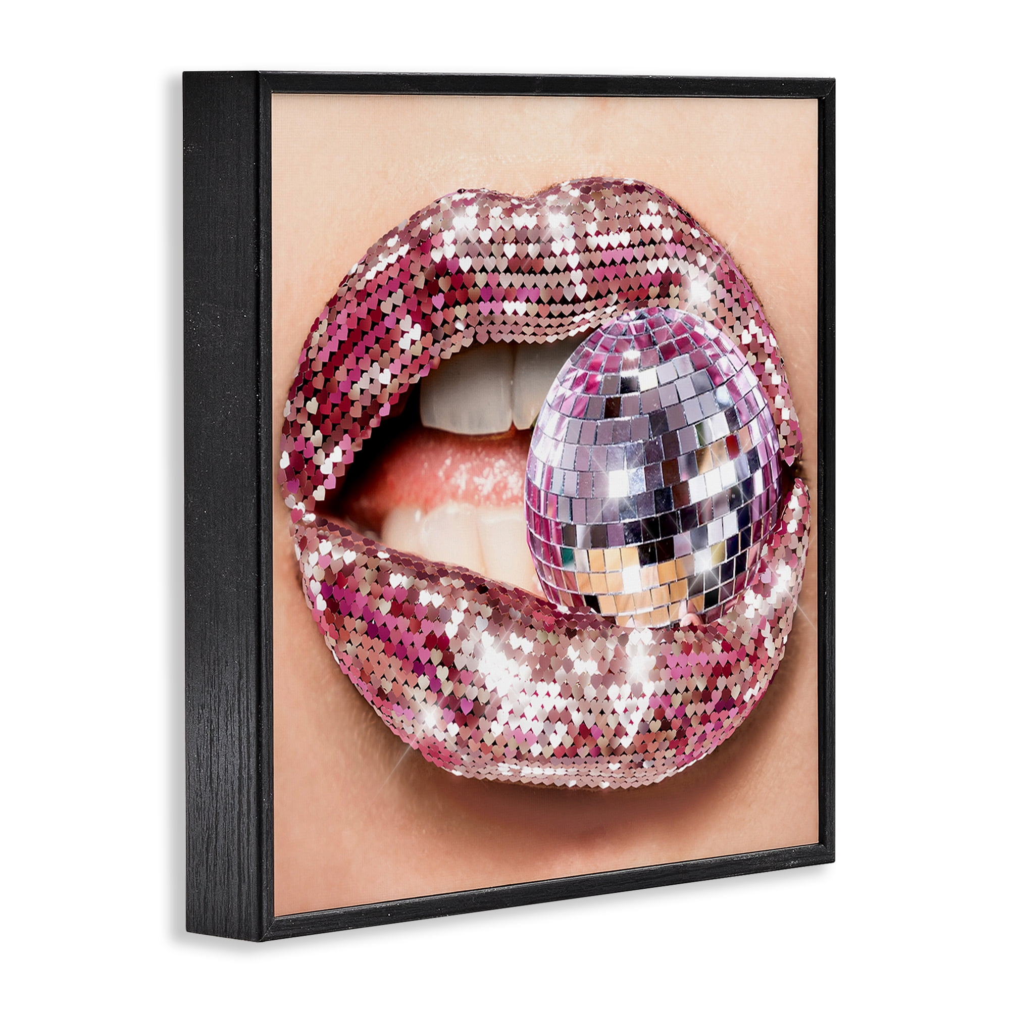 Stupell Industries Biting Disco Ball Novelty Painting Black Framed Art Print Wall Art, 12 x 12