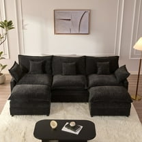 Bigsyy 3 - Seat Sectional Sofa Couch, Comfy Cloud Style, Deep Seat, Sleeper Function with Throw Pillows. Ideal for Adult - Occupied Living Rooms, Modern Design, Cozy Chenille, Black
