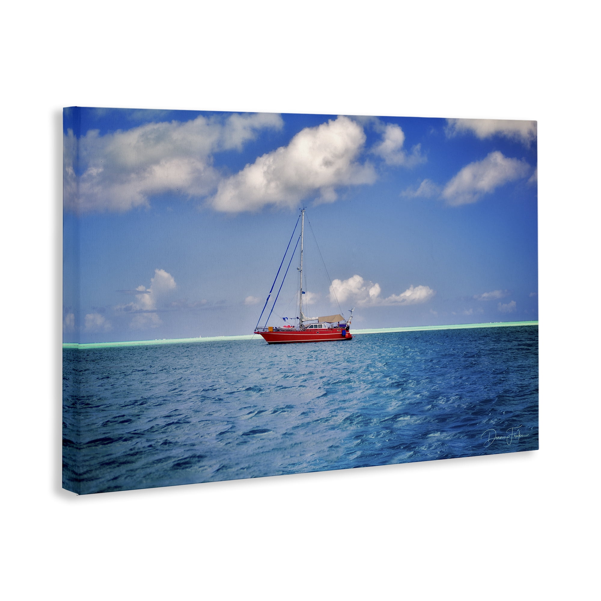 Stupell Industries Ship & Cloudy Sea Nautical & Beach Photography Wrapped Canvas Art Print Wall Art, 45 x 30