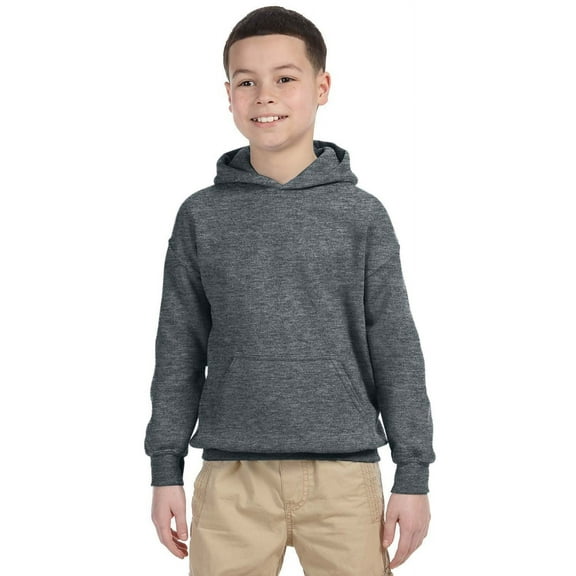 The Gildan Youth Heavy Blend 8 oz, 50/50 Hood - DARK HEATHER - L