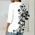 thumbnail image 3 of Charella Rayon Graphic Tee Shirts for Women Loose 3/4 Length Sleeve Summer Floral Tops Buttons Henley T Shirt (Large, White 01), 3 of 5
