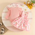 thumbnail image 4 of CAICJ98 Newborn Baby Girl Clothes Fall Winter Overall Dress Outfits Long Sleeve Ribbed Romper Top Infant Skirt Set (Red,3-6 Months), 4 of 6