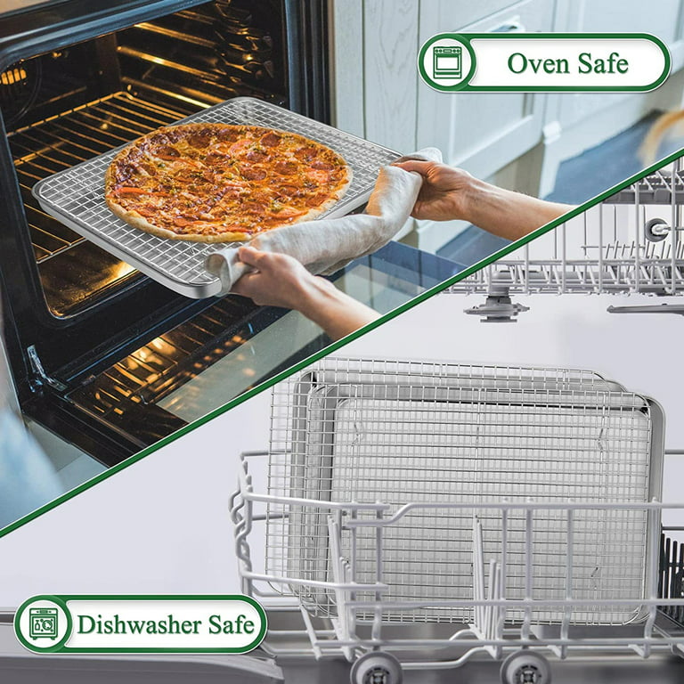 VeSteel Baking Sheets and Racks Set, Stainless Steel Rectangle Baking Sheet  Oven Tray and Cooling Grid Rack for Cookies Meats, Size 16 x 12 x 1 Inch 