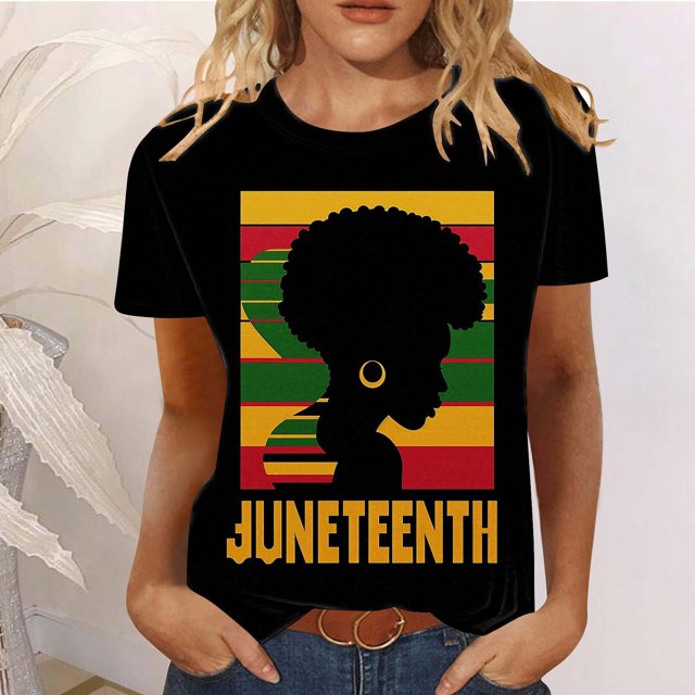 Binmer Ladies Independence Day Day Printed Round Neck Short Sleeve T-shirt Loose
