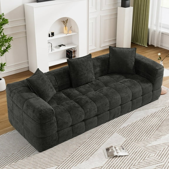 Wiilayok 89.8" Cloud Sofa Couch,Chenille 3 Seater Deep Seat Sofa Couch, No Assembly Required,Black